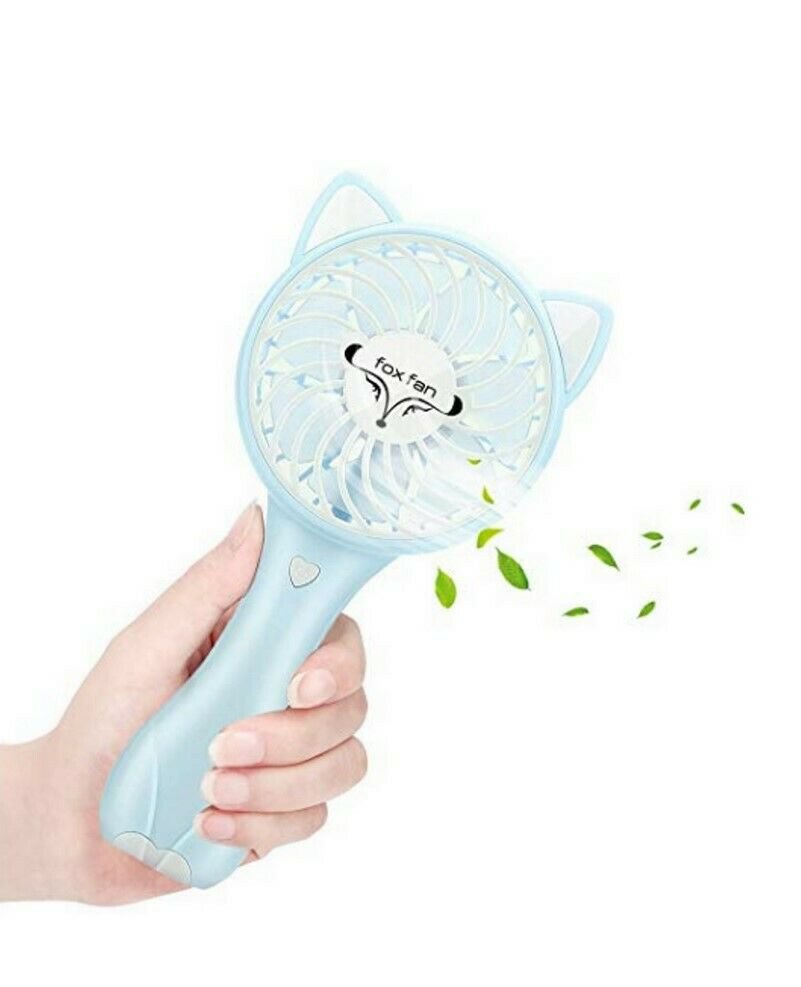 Cartoon Fox Portable Handheld Fan, USB Rechargeable 3 Mode Speed
