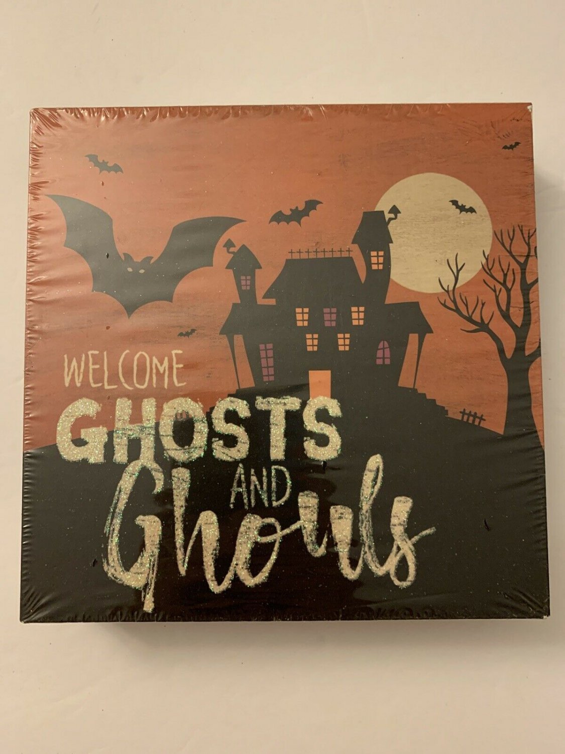 Welcome Ghosts And Ghouls wood box sign