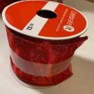 Wired Ribbon 2 1/2" x 3 yd. red with red hearts 100% nylon