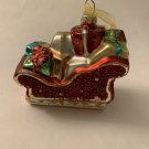 Sleigh Shaped Christmas Tree Ornament Mercury Glass White Beaded Glitter