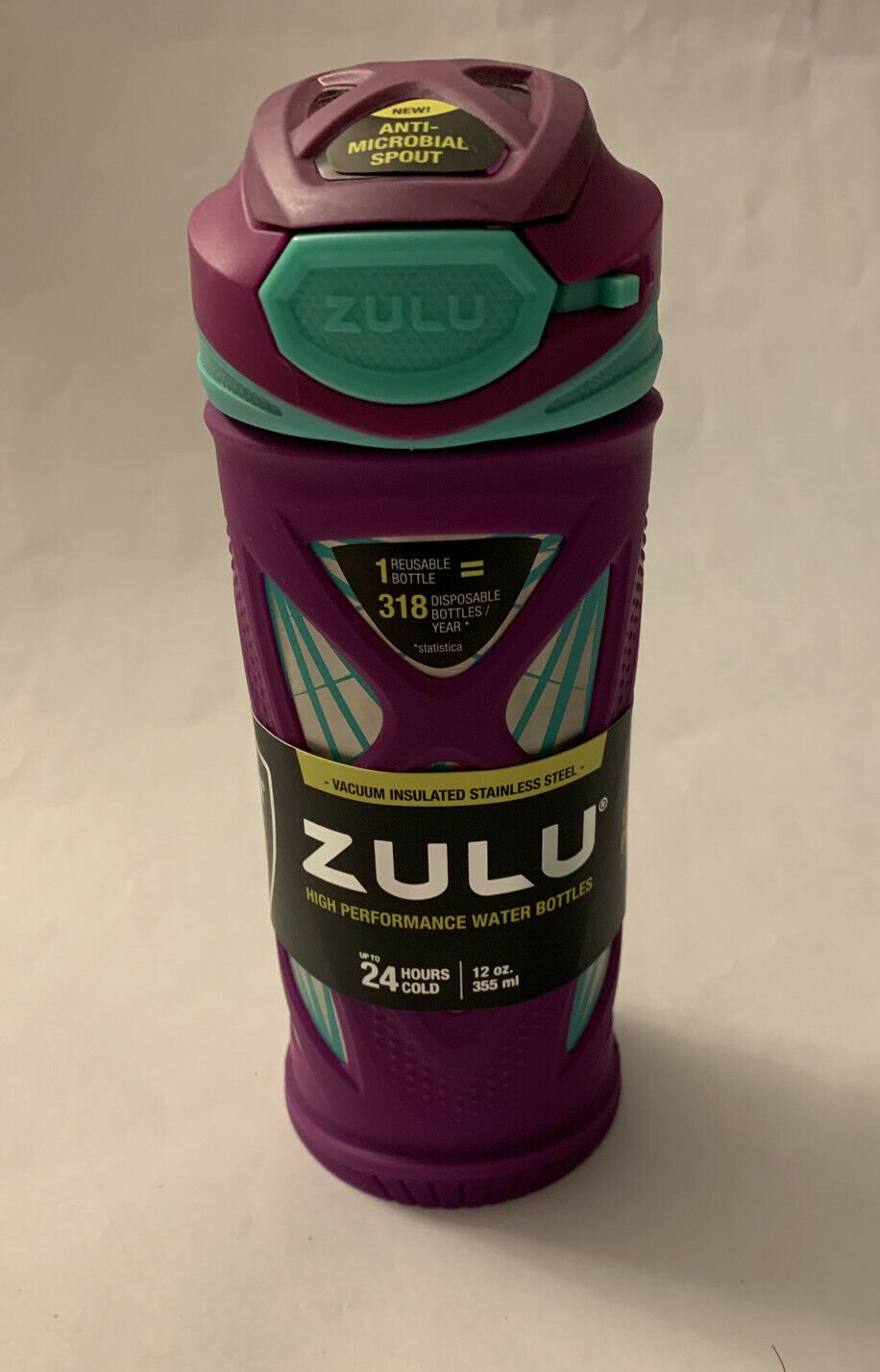 Zulu Echo Kids 12oz Stainless Steel BPA Free Water Bottle, Purple/Teal