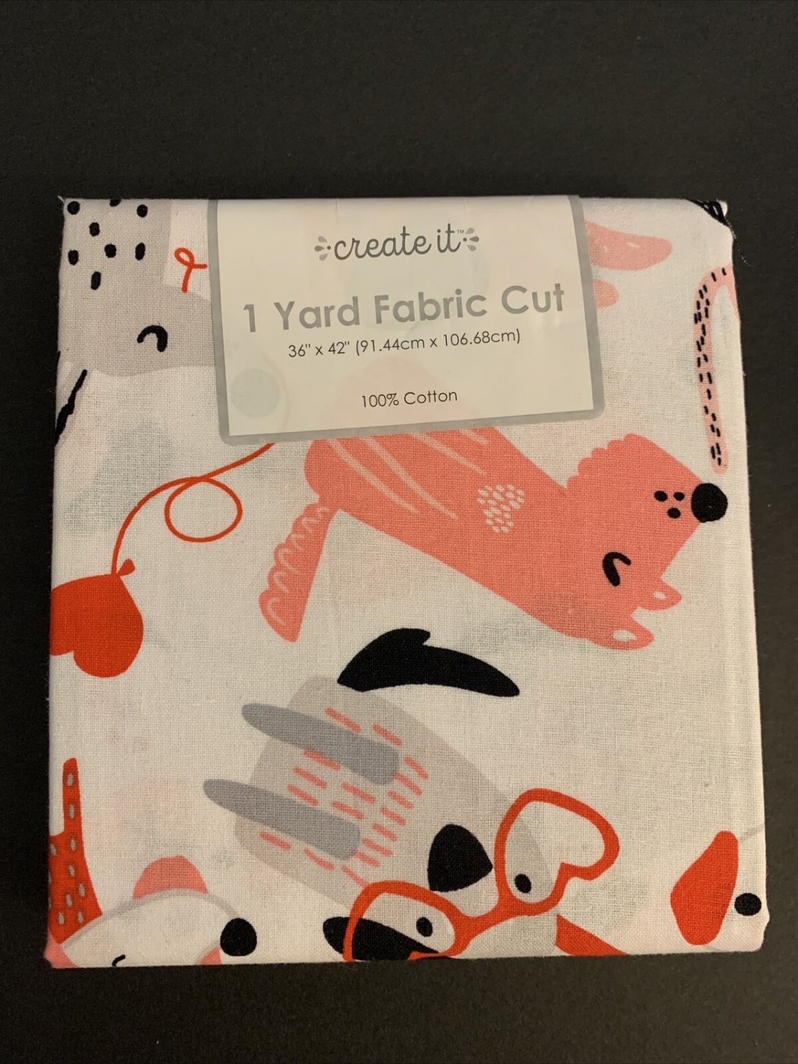 Create It Whimsical Dogs Hearts  1 Yard Cotton Fabric 36" x 42" NEW