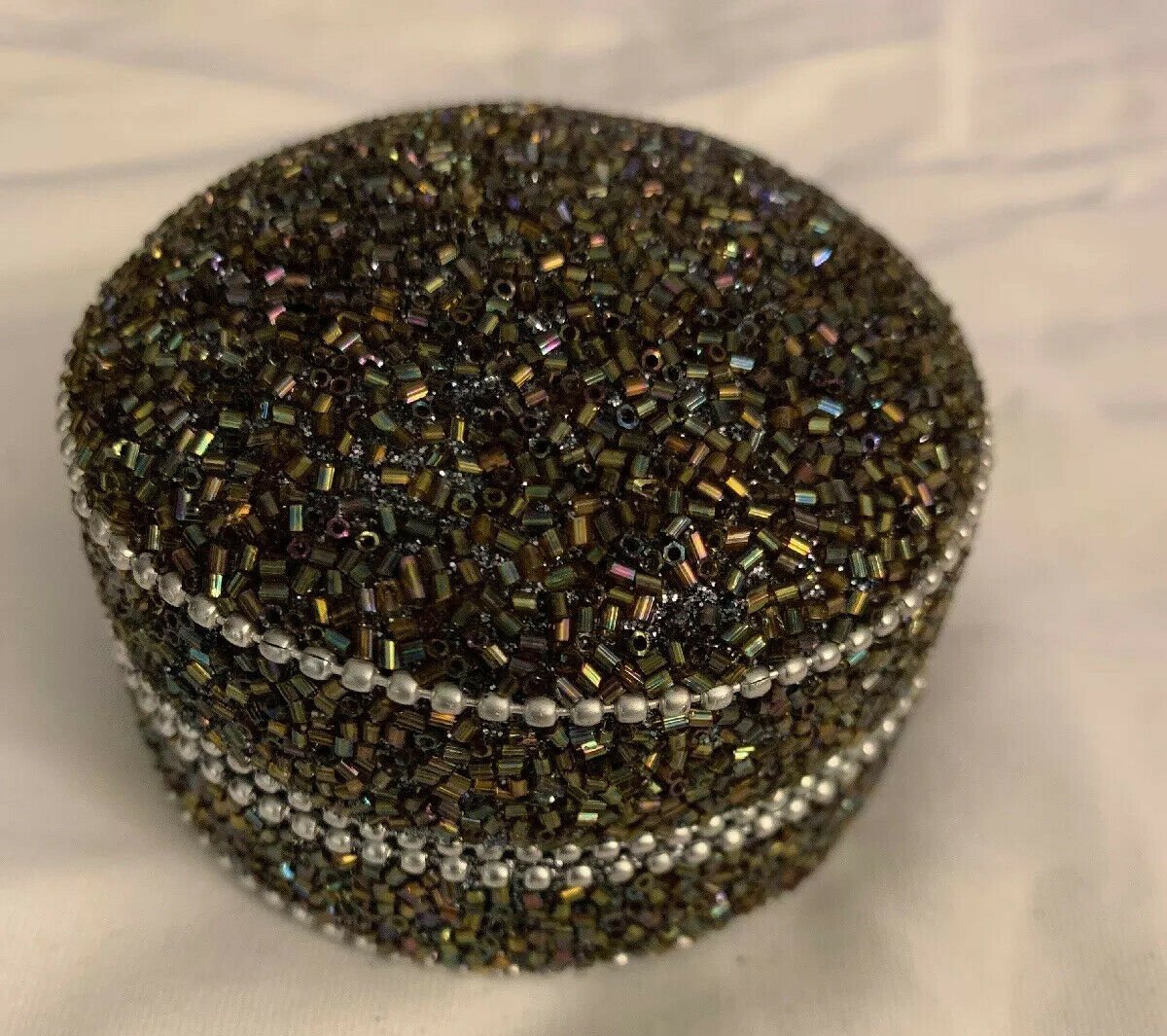 Round Trinket Box Pewter Bejeweled