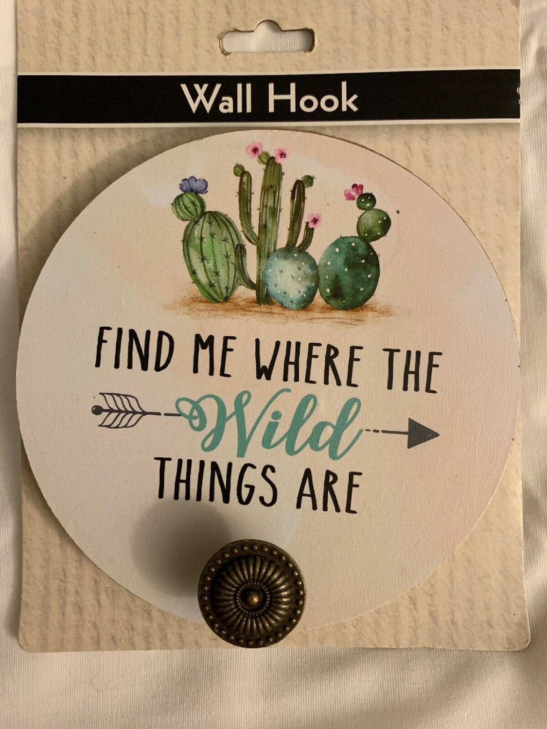 Wood Wall Hook Plaque Picture &acirc;��Find Me Where The Wild Things Are&acirc;�� New 4.9" x 4.9