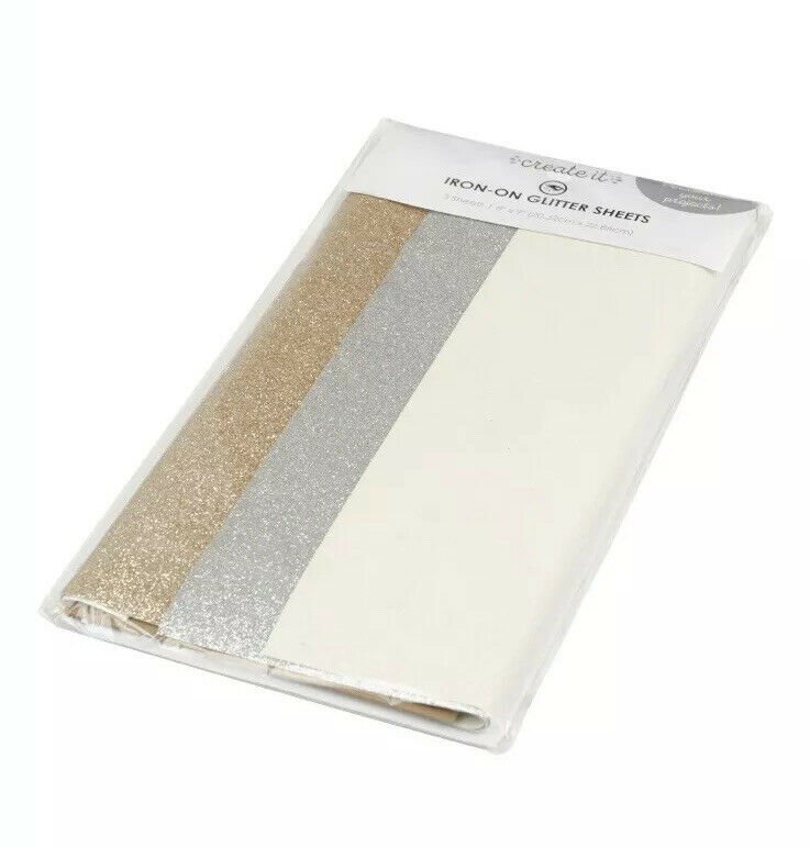 Create It Iron on Glitter Sheets 3 pk. Rose Gold, Silver, White Wedding, Holiday