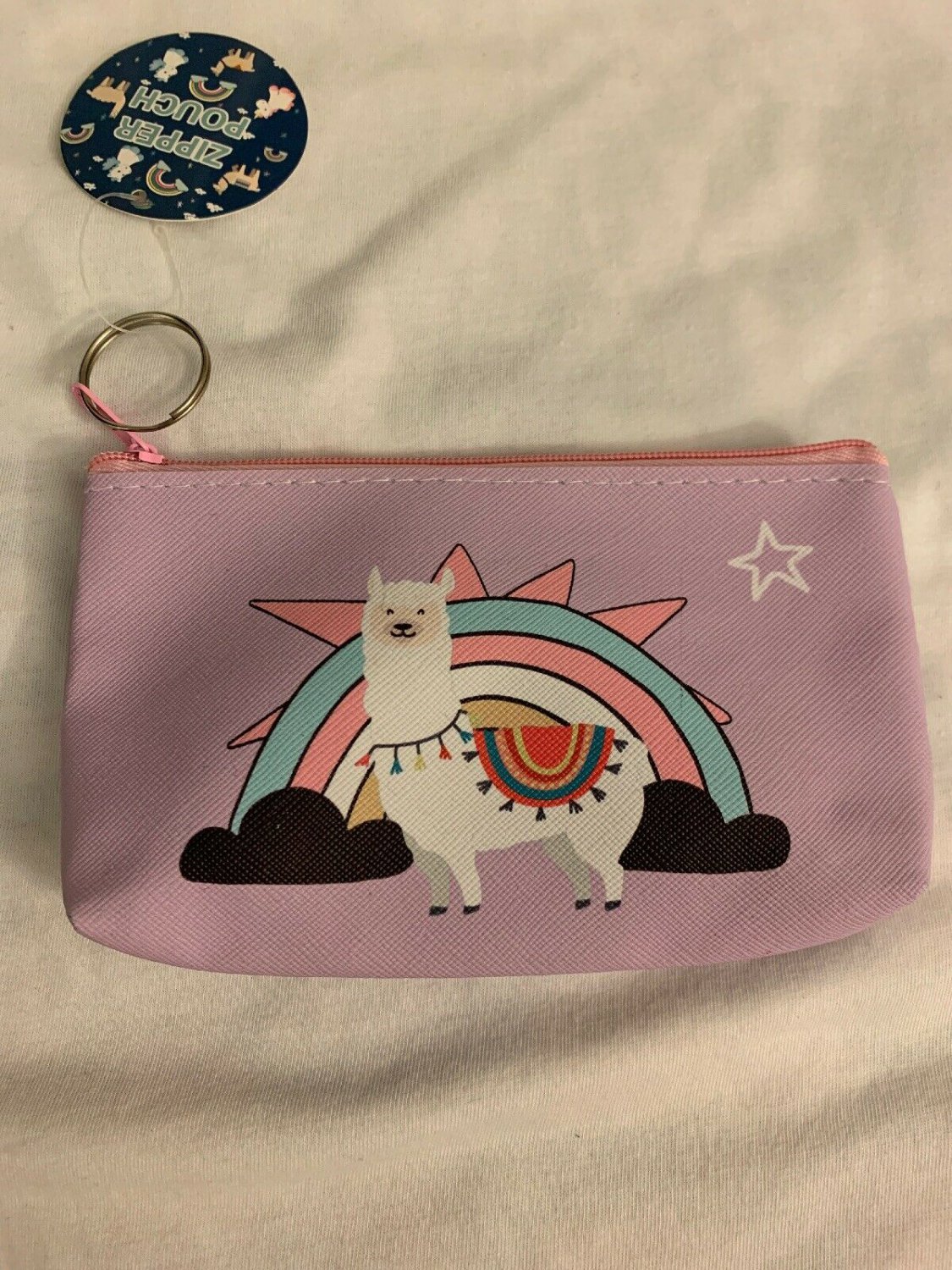 New 6 Inch Long Purple Llama Zipper Pouch Case. Super Cute!