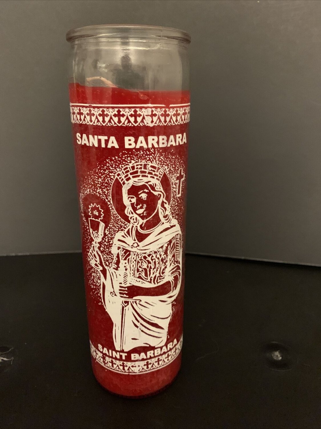 SAINT BARBARA 7 DAY UNSCENTED RED CANDLE IN GLASS Veladora Roja Chango Santer&Atilde;&shy;a