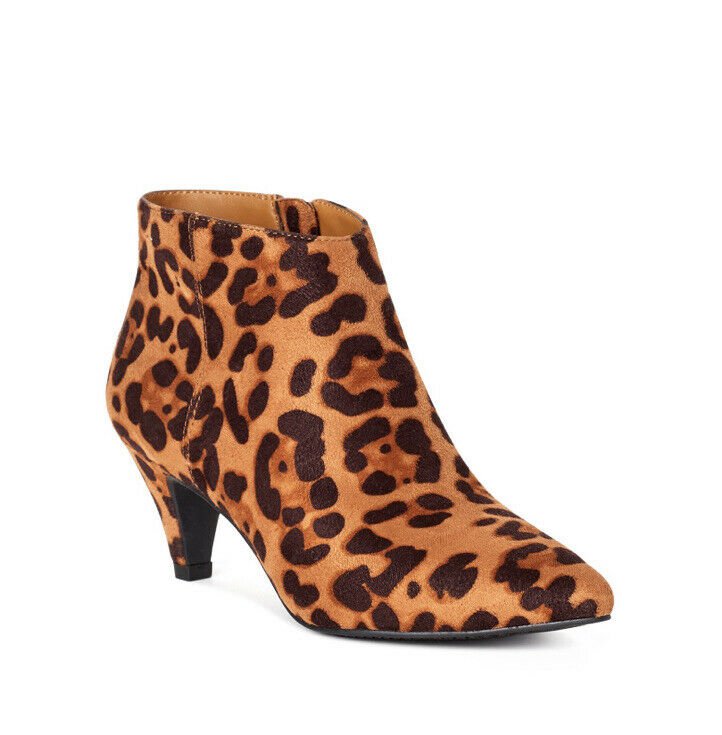 Women's  size 9 Time and Tru Kitten Heel Bootie Animal Print Kitten Heel Booties
