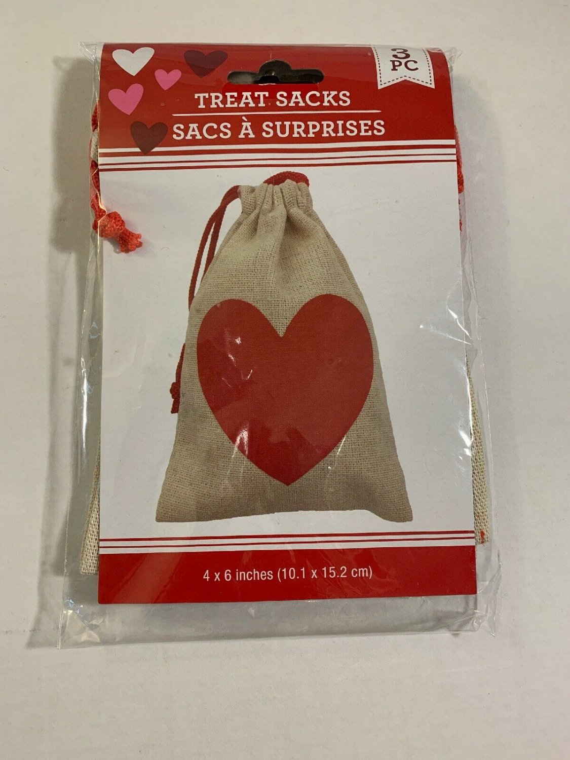 Valentine's Day Treat Sacks 3 Pc Red Heart New 4*6 Inch