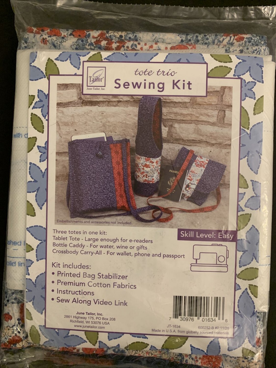 Tote Trio Sewing Kit - Make a Tablet Tote,  Bottle Caddy & Crossbody Carry-All