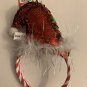 Christmas Holiday Headband Santa Hat fur candy cane stripe red & green sequin
