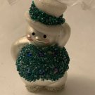 Snowman Shaped Christmas Tree Ornament Mercury Glass White Beaded Glitter