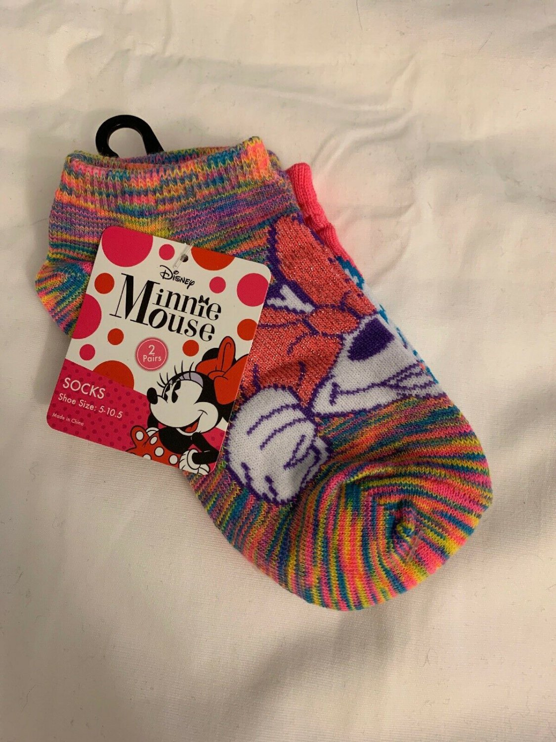 2 Pairs Minnie Mouse Socks Kids 5-10.5