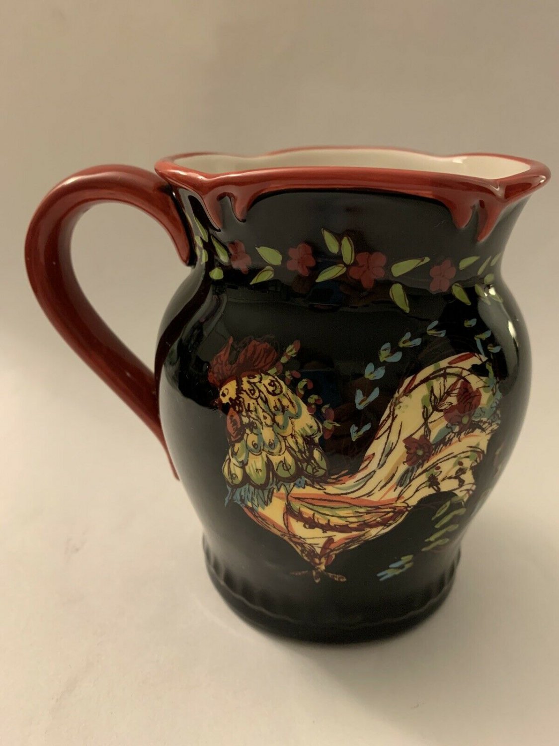 April Cornell Rooster Coffee Tea Mug Cup Black Red Fluted Rim Chicken Certified