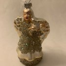 Gold Angel Shaped Christmas Tree Ornament Mercury Glass White Beaded Glitter