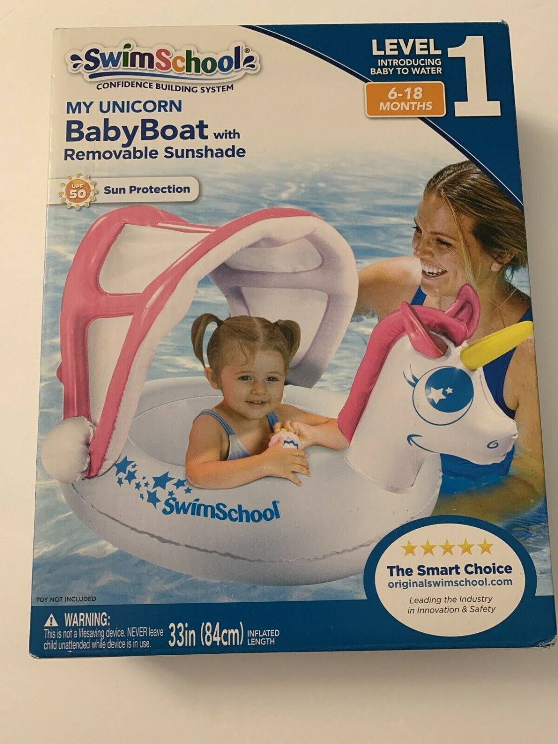 SWIM SCHOOL My Unicorn Baby Boat With Removable Sunshade 6-18 MONTHS,UPF50!!