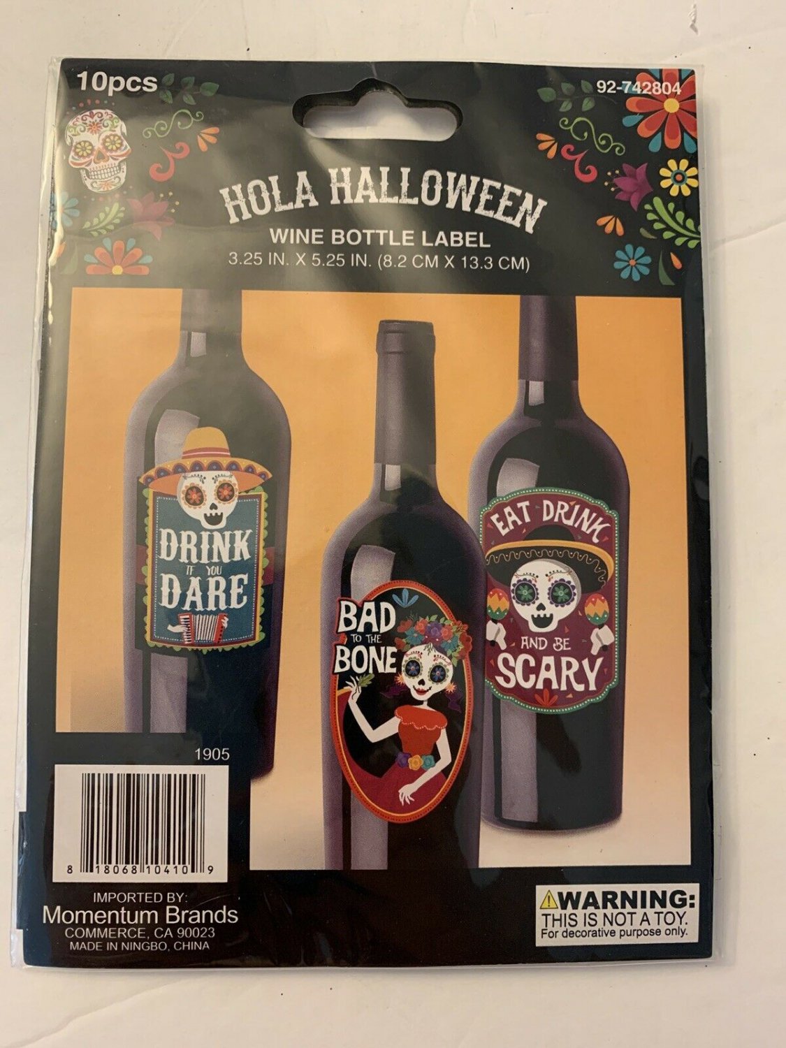 Halloween Beverage Wine Bottle Labels 10 Ct Party Dia De Los Muertos - New