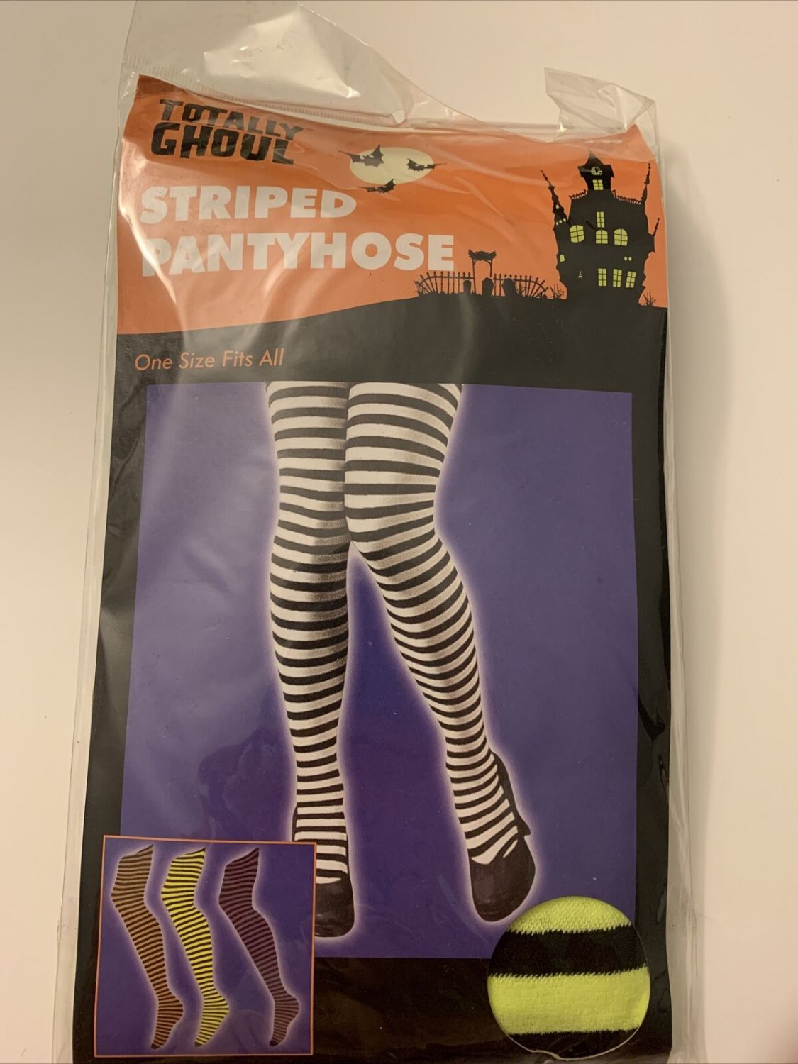 Totally Ghoul Black green Striped Pantyhose OSFA NEW in Pkg dress up party legs