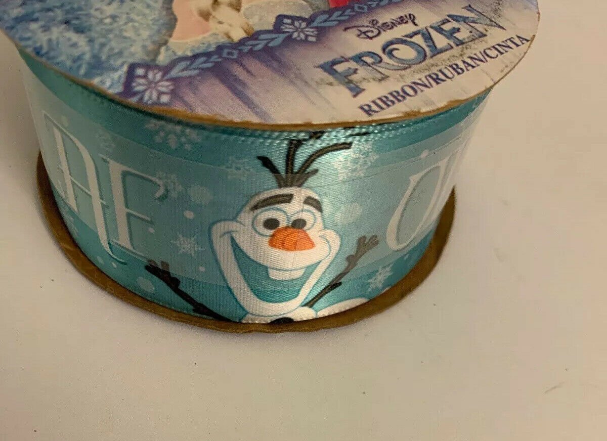 Offray Disney Frozen ribbon - Olaf name - Satin blue snowflake background