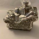 Silver Sleigh Shaped Christmas Tree Ornament Mercury Glass White Beaded Glitter