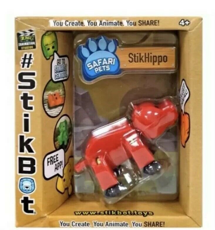#Stikbot SAFARI PETS StikHippo Solid Red Creat, Animate, Share! *BRAND NEW*