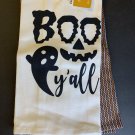 BOO Y'ALL Flour Sack Towel Set 2 pc White Orange Black Halloween Decoration NEW