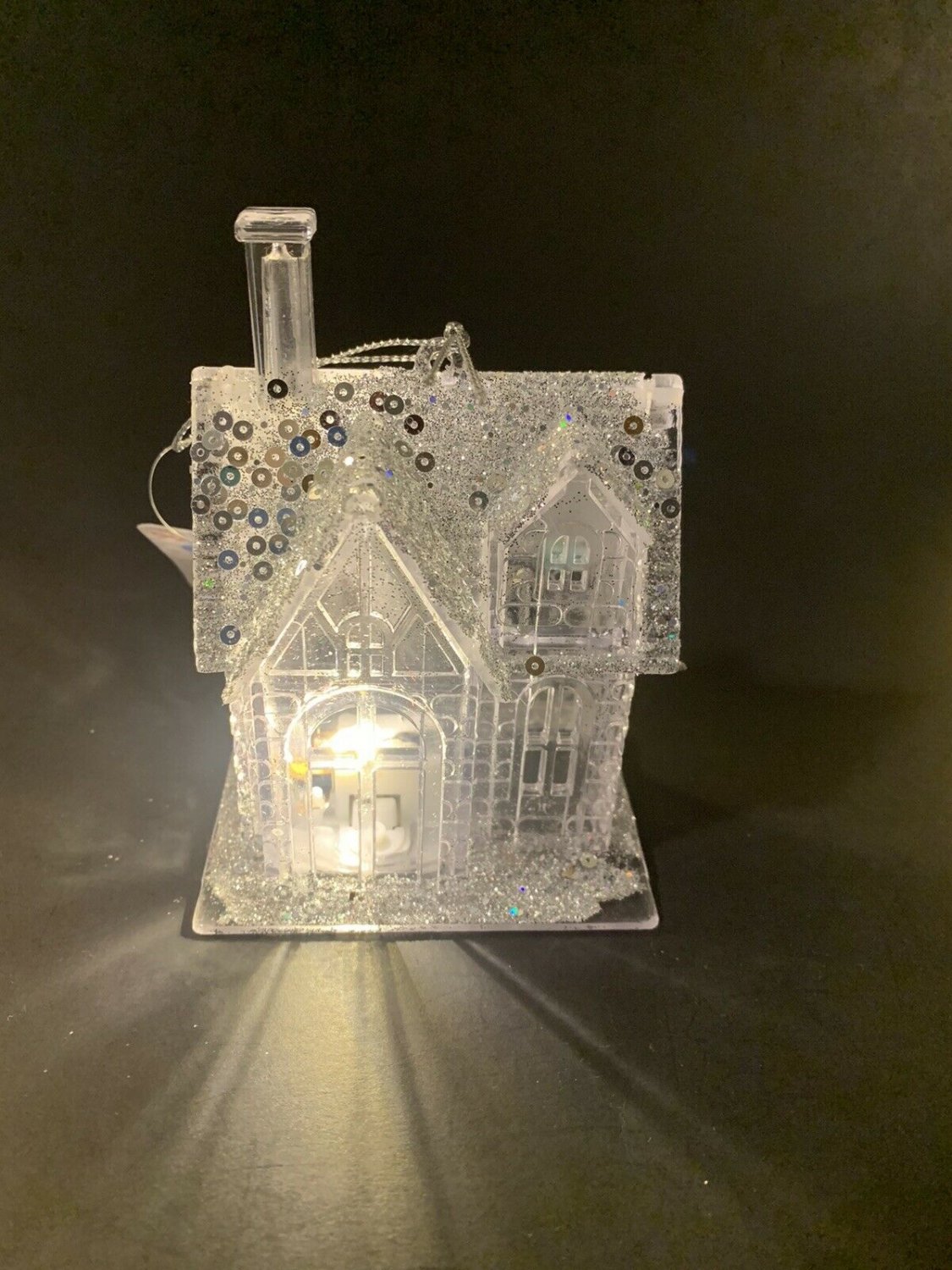 4" Clear Glitter LED Lighted Glow House Christmas Ornament