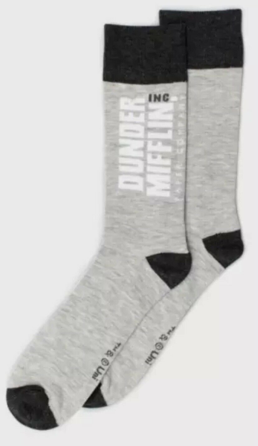 NEW The Office DUNDER MIFFLIN Crew Socks 1 Pair Gray/Light Gray NEW