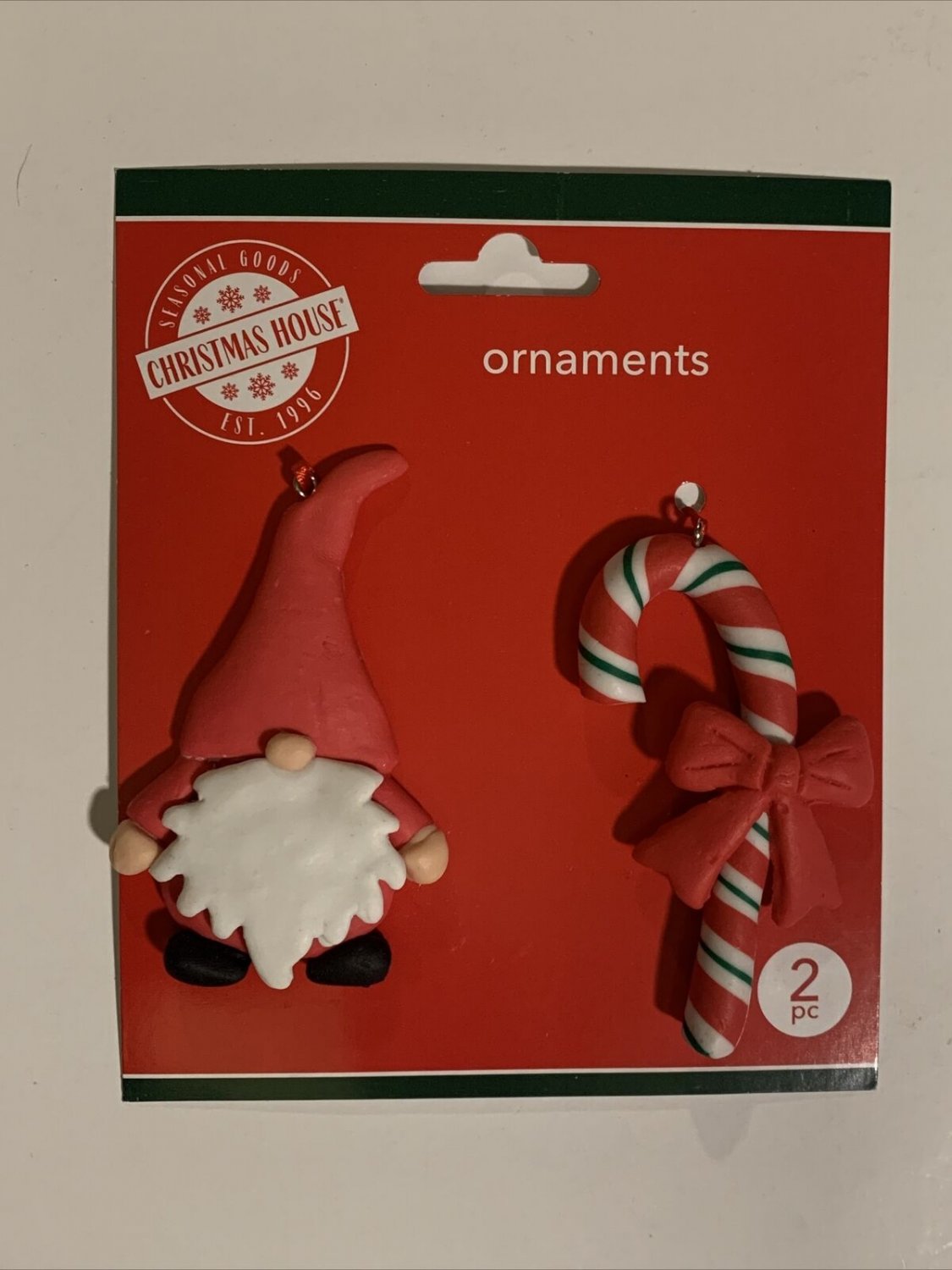 Gnome and candy cane ornament polymer clay new