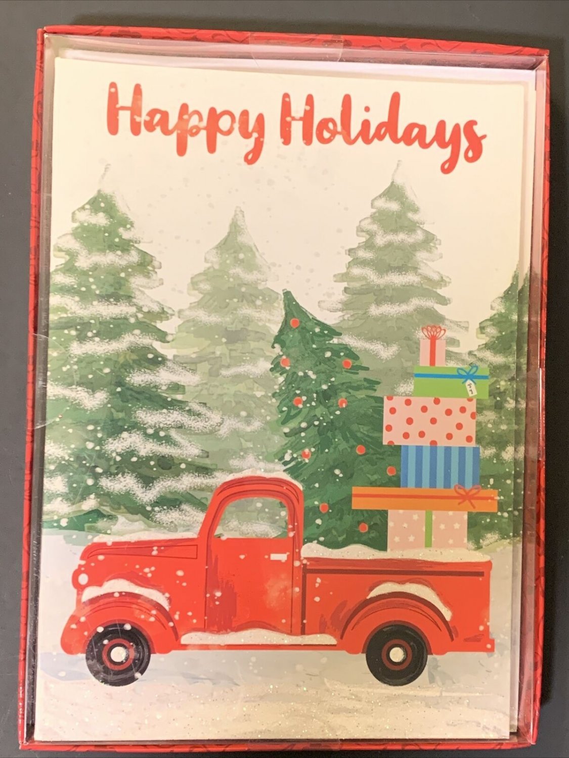 8 Christmas Cards and Envelopes (New Boxed) Red Truck with Xmas Tree