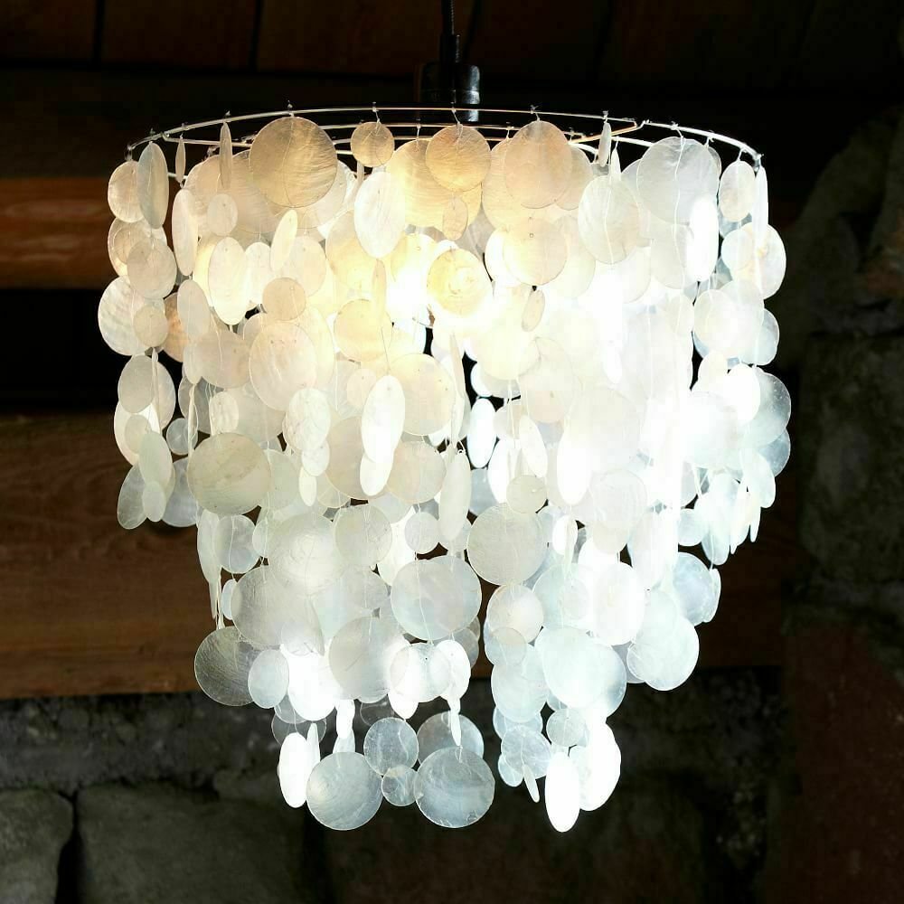 New West Elm Round Capiz Chandelier Lamp Ivory Small. ONLY, 16&acirc;�� Diameter