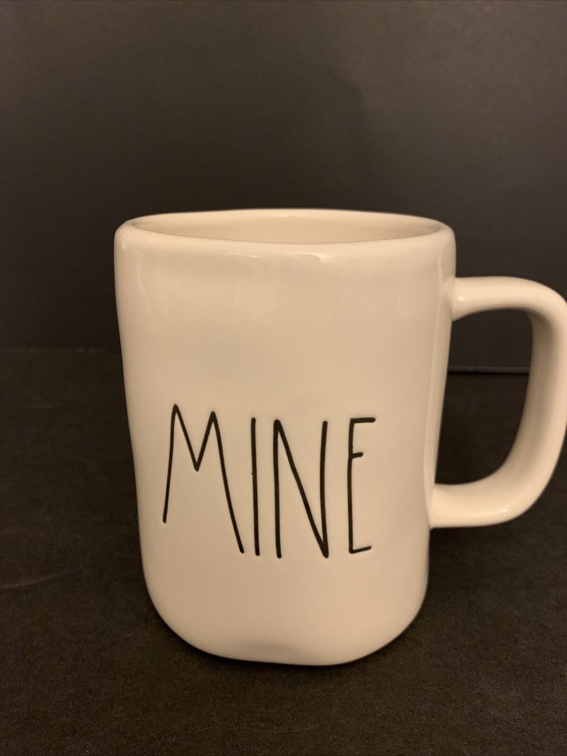 Rae Dunn By Magenta MINE Coffee Mug Cup Ivory Black Script