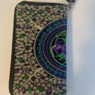 Black w/ Purple Rose. Embroidered Floral Zip Accordion Wallet, 8" x 4 1/2" NWOT