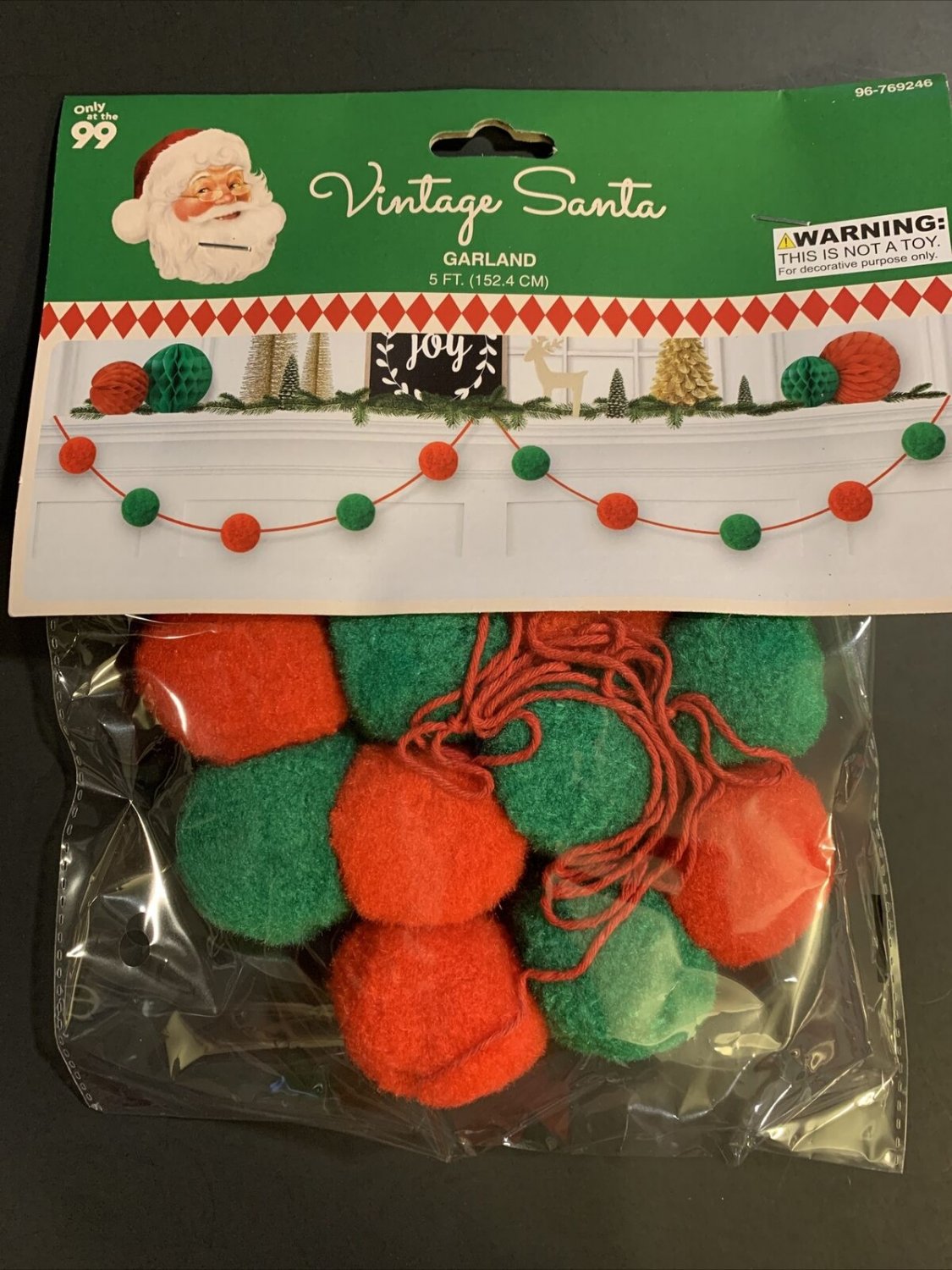NEW 5 Ft. Green AND Red POM POMS Christmas GARLAND DECOR