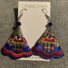 Embroidered Earrings Hook Red Blue Eye New
