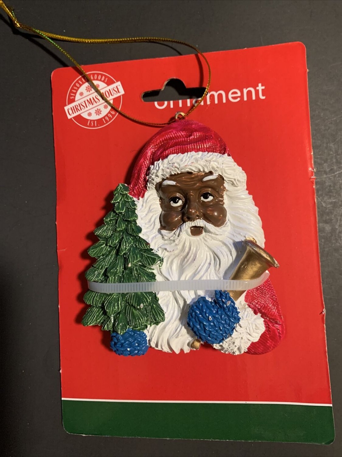 African American Black Santa Head Ornament  Holiday Gift Christmas Hanging