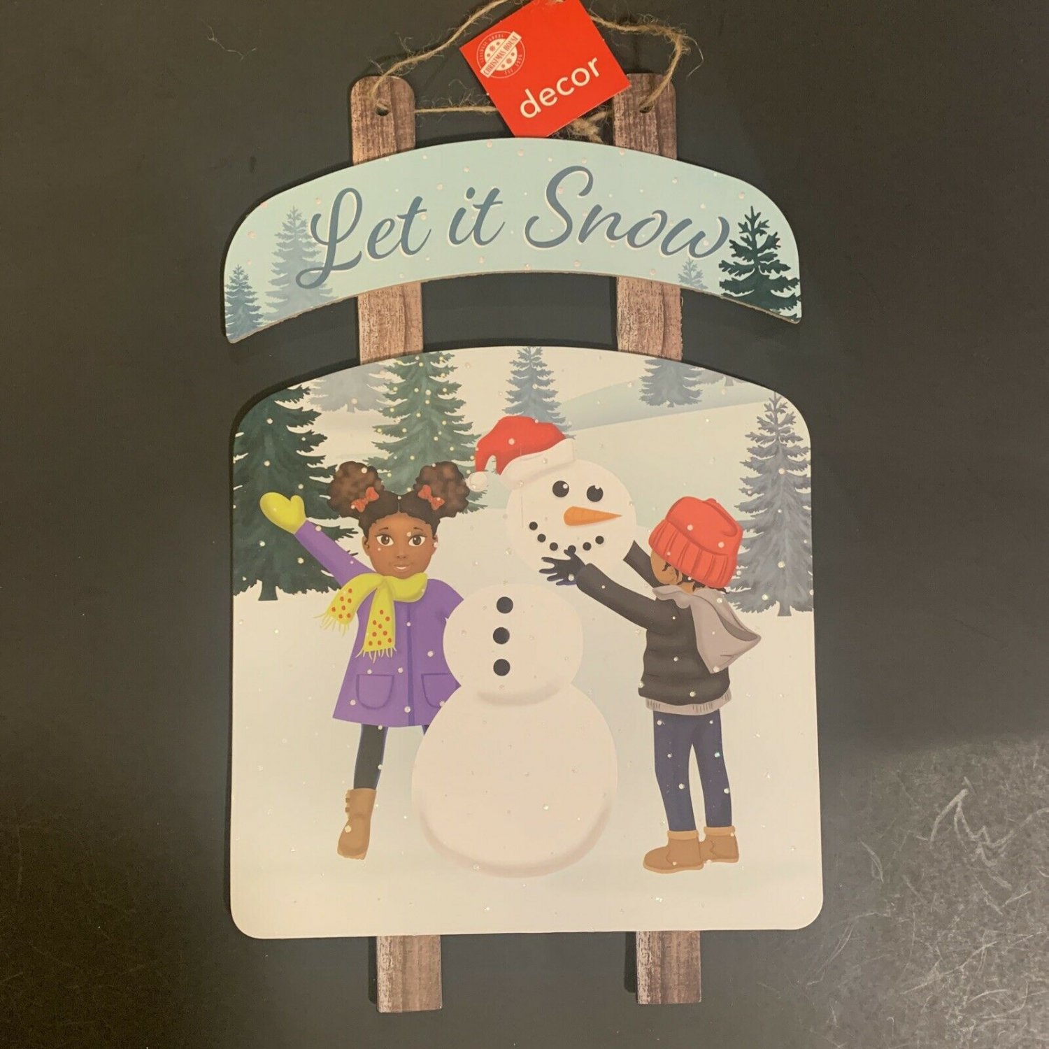 Christmas House Hanging Sled African American Kids Sign 14.5&acirc;��.x 8.5&acirc;��
