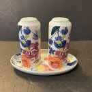NEW Anthropologie Anthro 3pc Remi Floral Salt & Pepper Shakers Tray Set