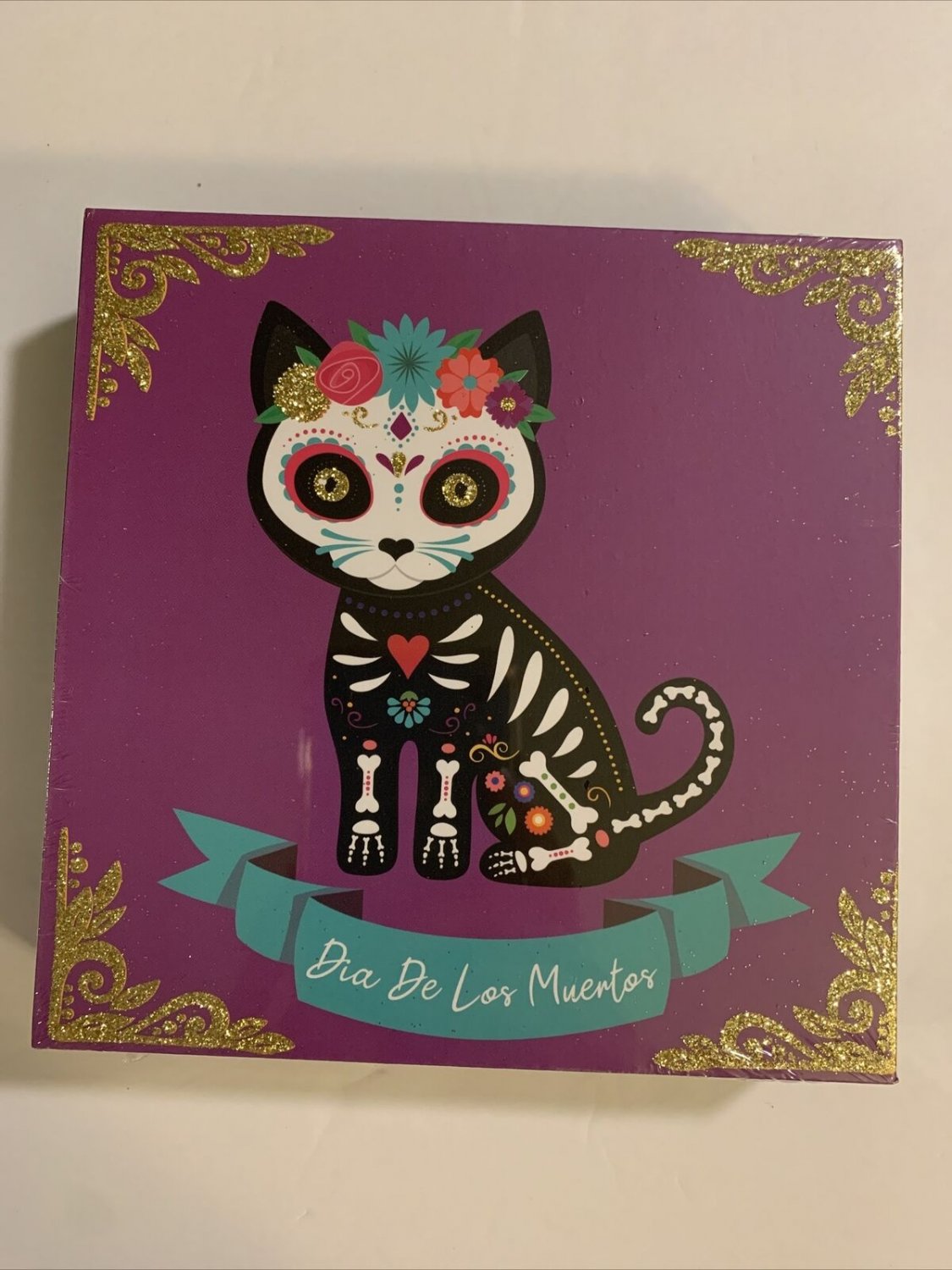 Day Of The Dead Skeleton Cat 6x6 Cardboard Shadowbox