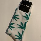 NEW "Sock Buds" Socks mid Calf Cannabis Leaves Shoe Size 6-12 WHITE + GREEN