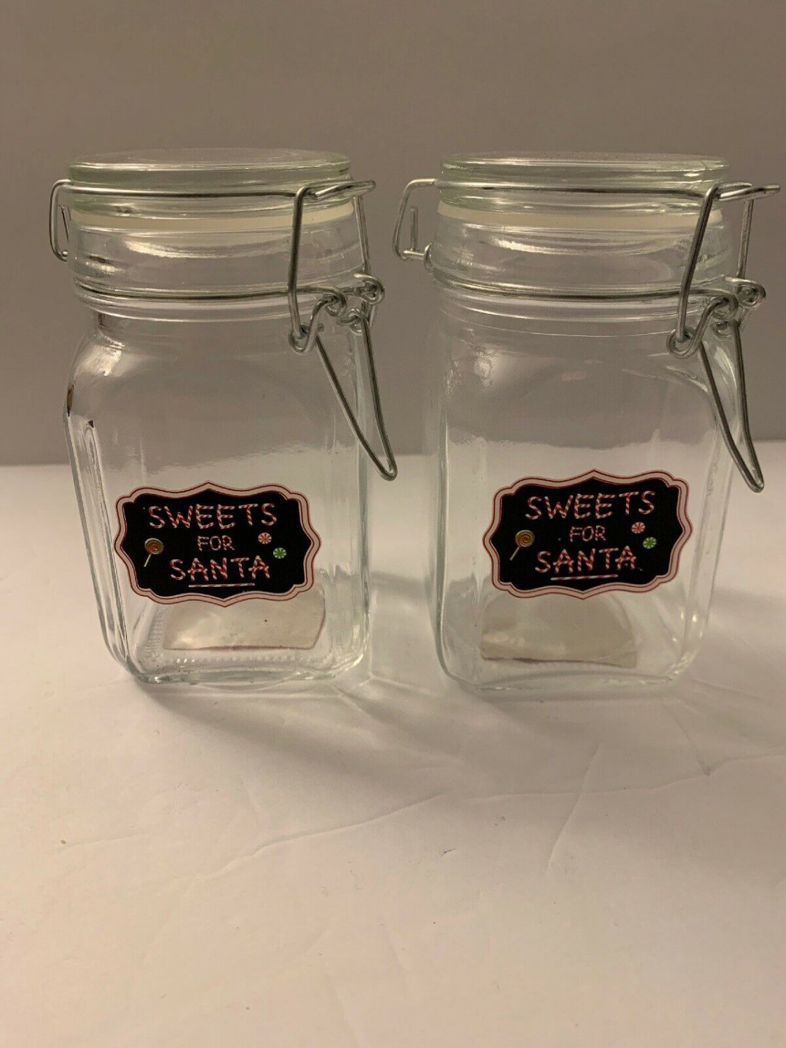 2 Christmas Glass Jars 9 oz. &acirc;��Sweets For Santa&acirc;��