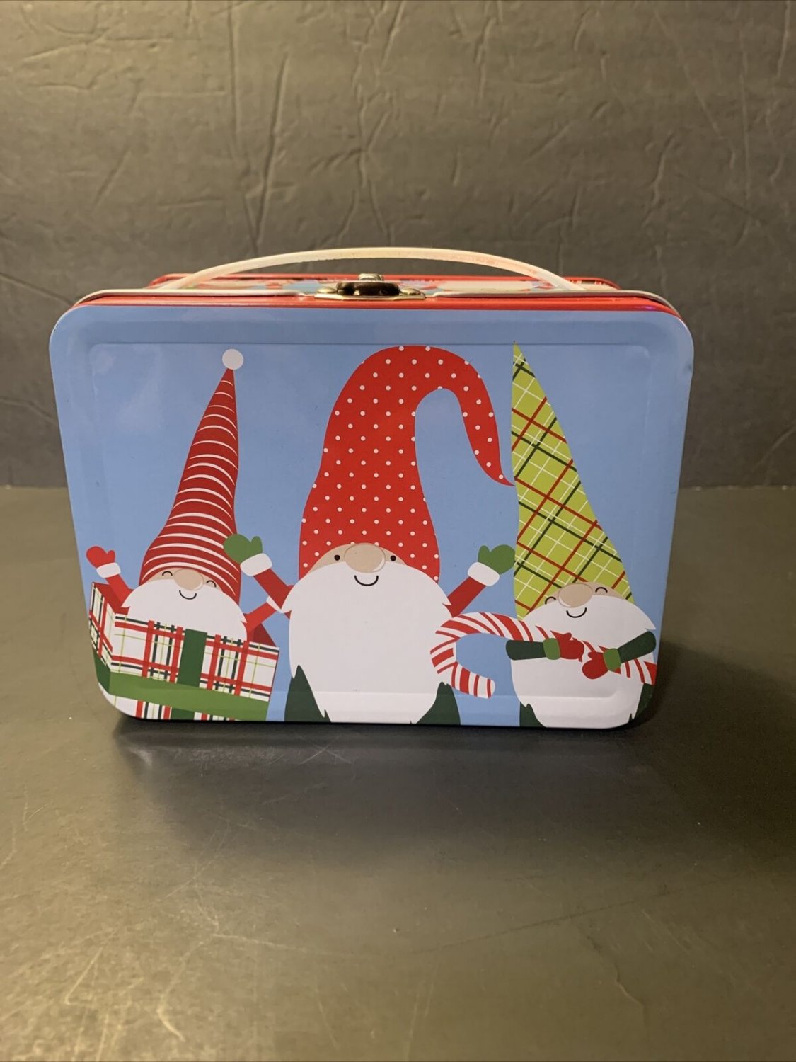 Christmas Mini tin box gnomes new 5.5&acirc;��x 4&acirc;��x 2.5&acirc;��