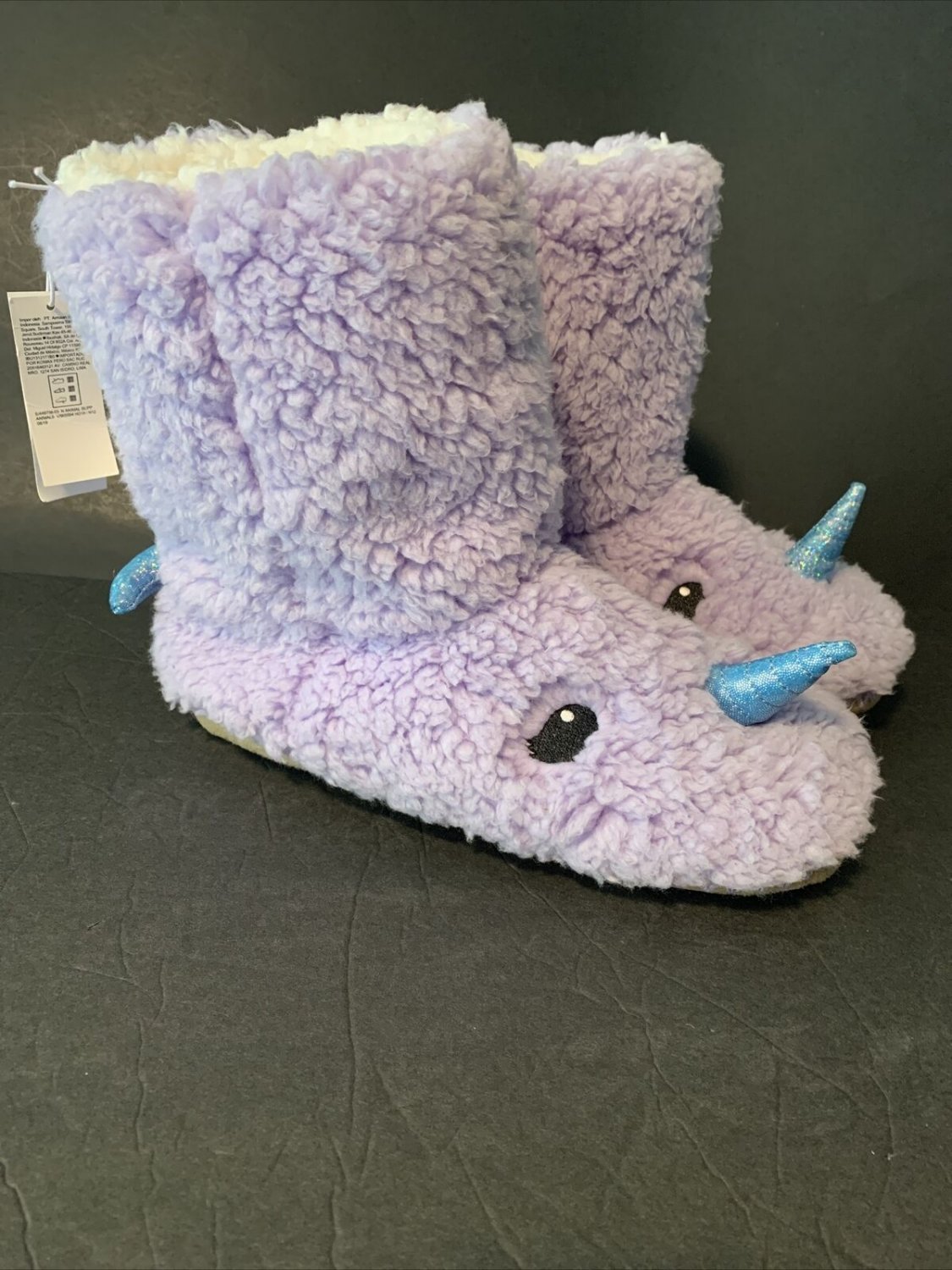 OLD NAVY PLUSH SHERPA CRITTER Purple Unicorn Boot Slippers Size 5/6 NEW