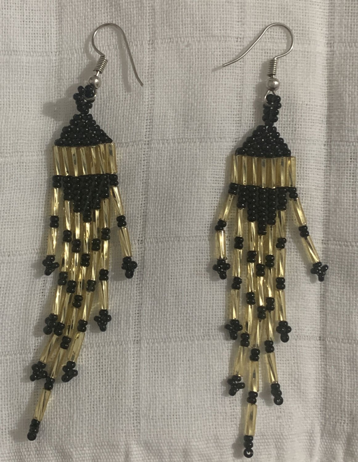 Huichol dangle earrings. Gold and Black new