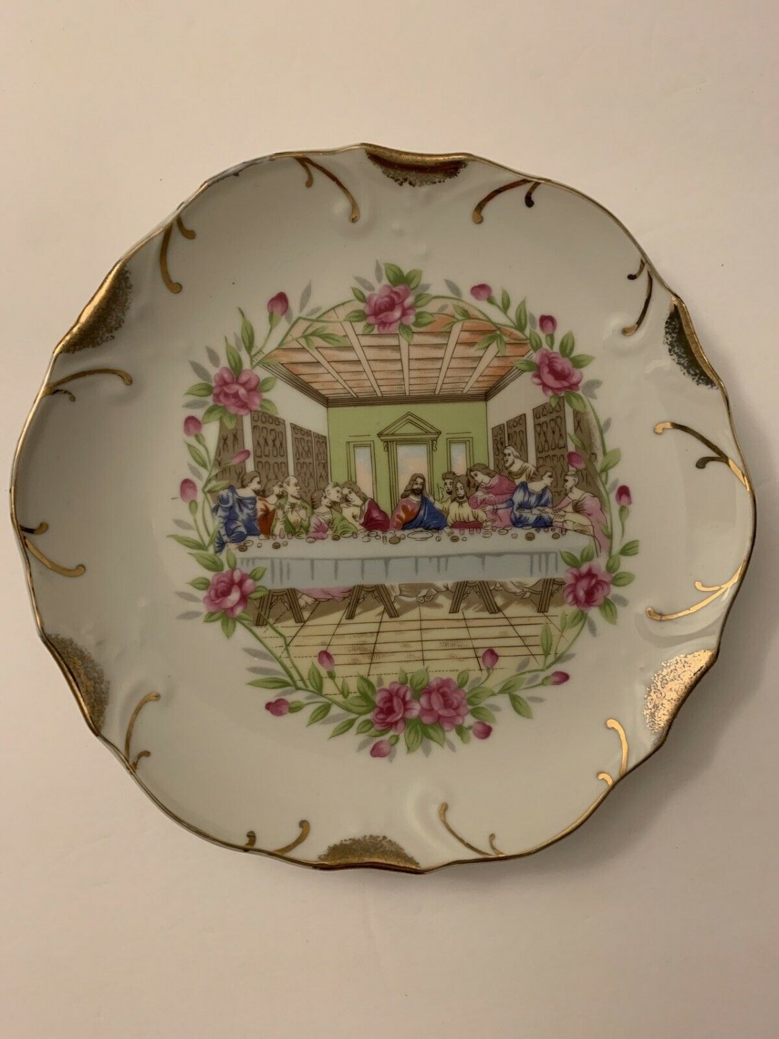 Vintage The Last Supper 18K Gold Trim Plate Mid-State Products Wall Hanging Dish