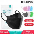 10-100PC Adult Black Disposable Fish Face Mask  Ear Loop Reusable  Fashion Fabric  Mouth Masks cover