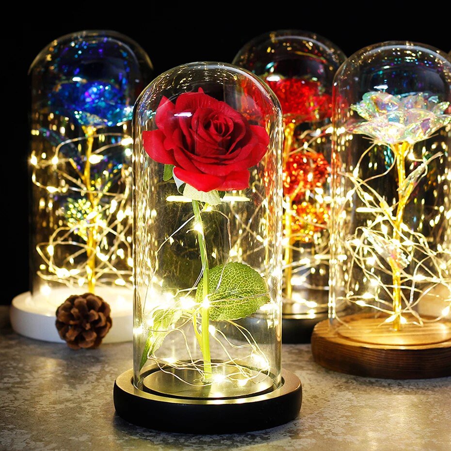 Galaxy Rose Flower 24K Foil Plated Gold  Creative Golden Rainbow Beauty Rose Valentine's Day Gift