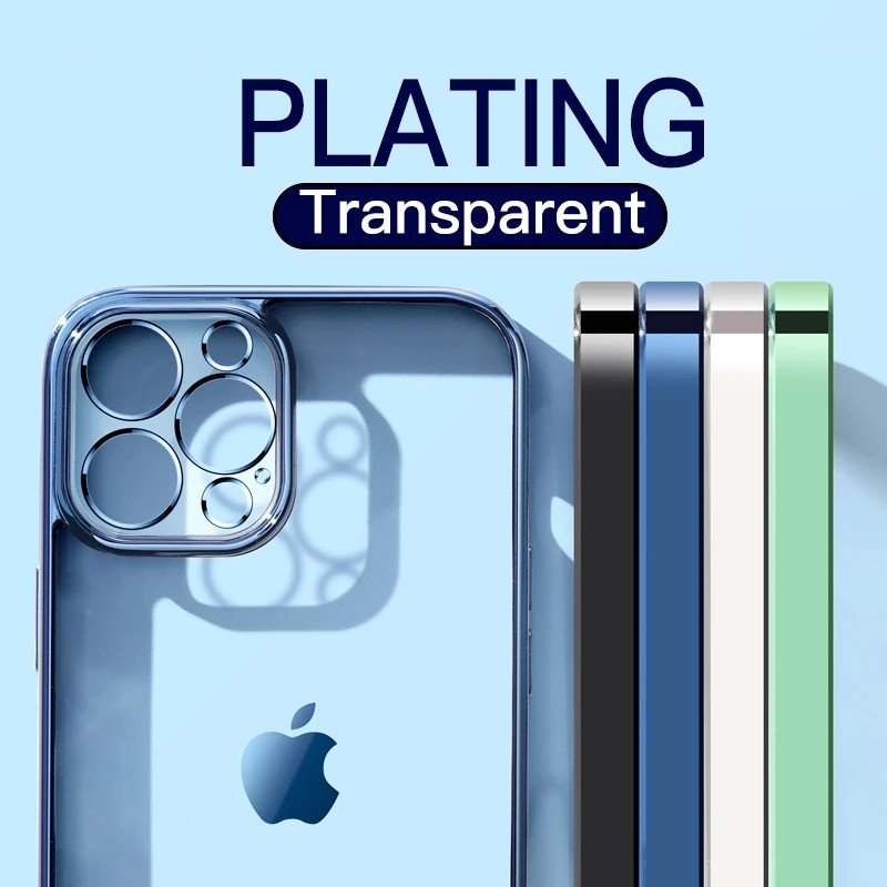 Luxury Plating Square Frame Silicone Transparent Case on For iPhone 11 12 13 Pro Max Mini