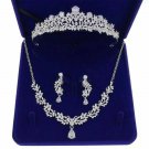3.2cm High CZ Crystal Tiara Necklace Earrings Set Wedding Queen Princess Prom
