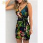 2022 summer new Fashion Tropical Print V-Neck Wrap Casual Dress Women Sleeveless